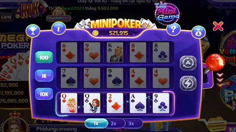 Mini Poker mang đến những trải nghiệm tuyệt vời cho người chơi